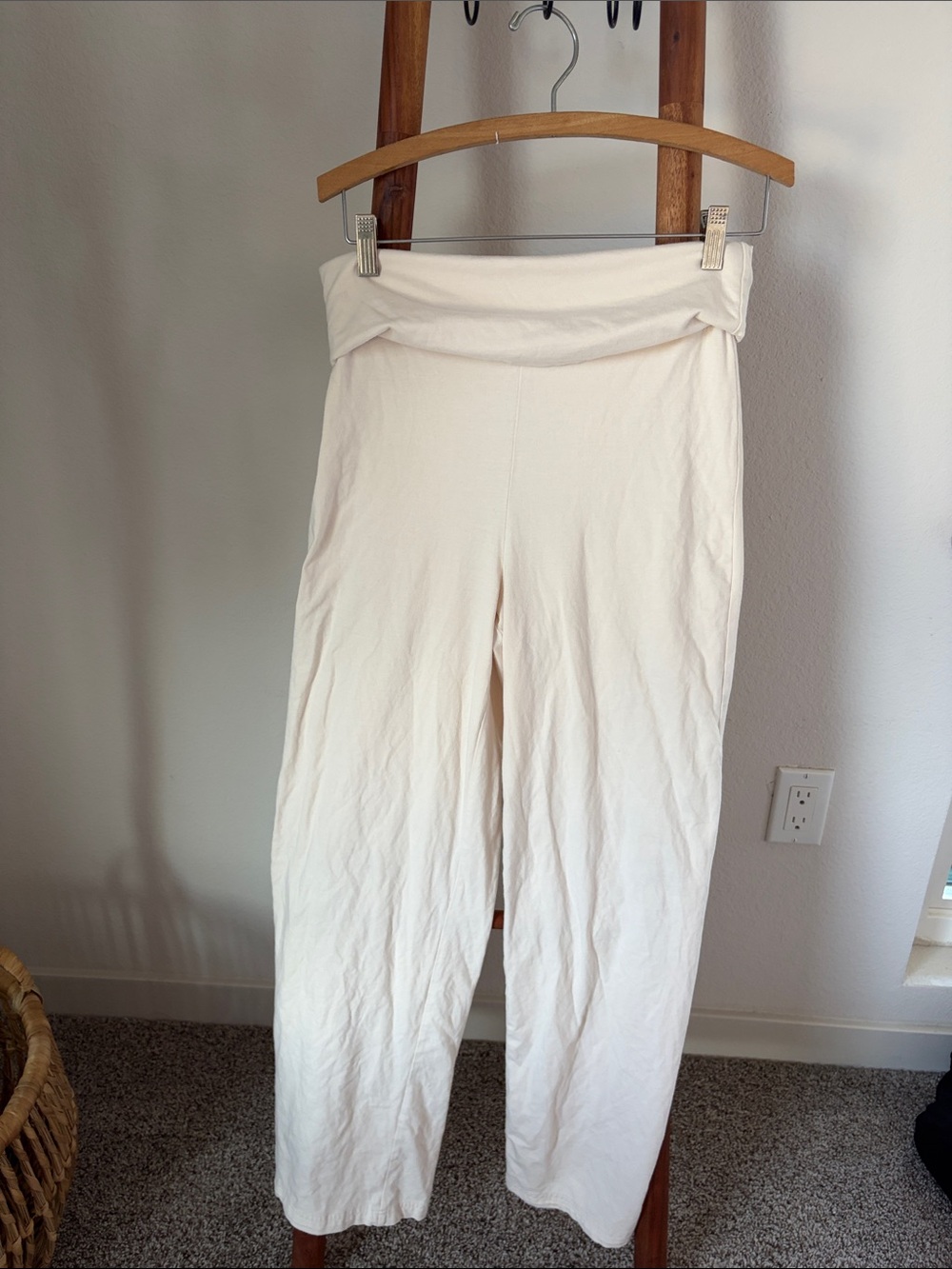 H&M Cream Wide-Leg Fold-Over Waist Pants